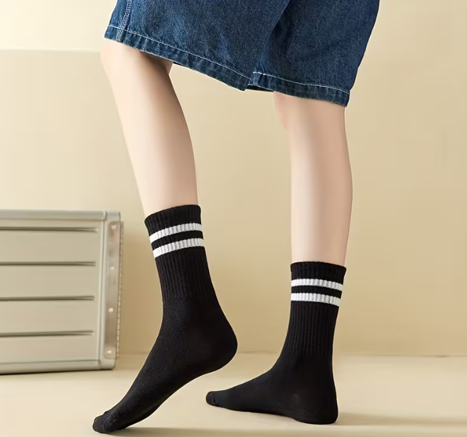 Medvilnės mišinio trumpos kojinės su dryžiais, universalus dydis